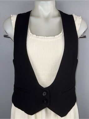 Zara Basics Suit Vest Women’s L Black Classic Taylored V-Neck Two Buttons